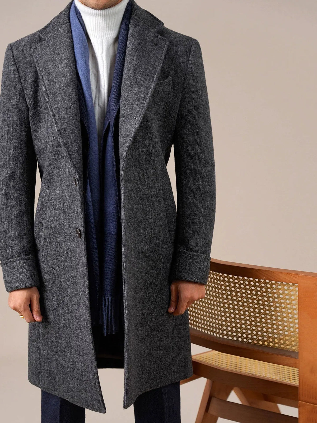 Mens Wool Mid-Length Chester Coat - BRABION