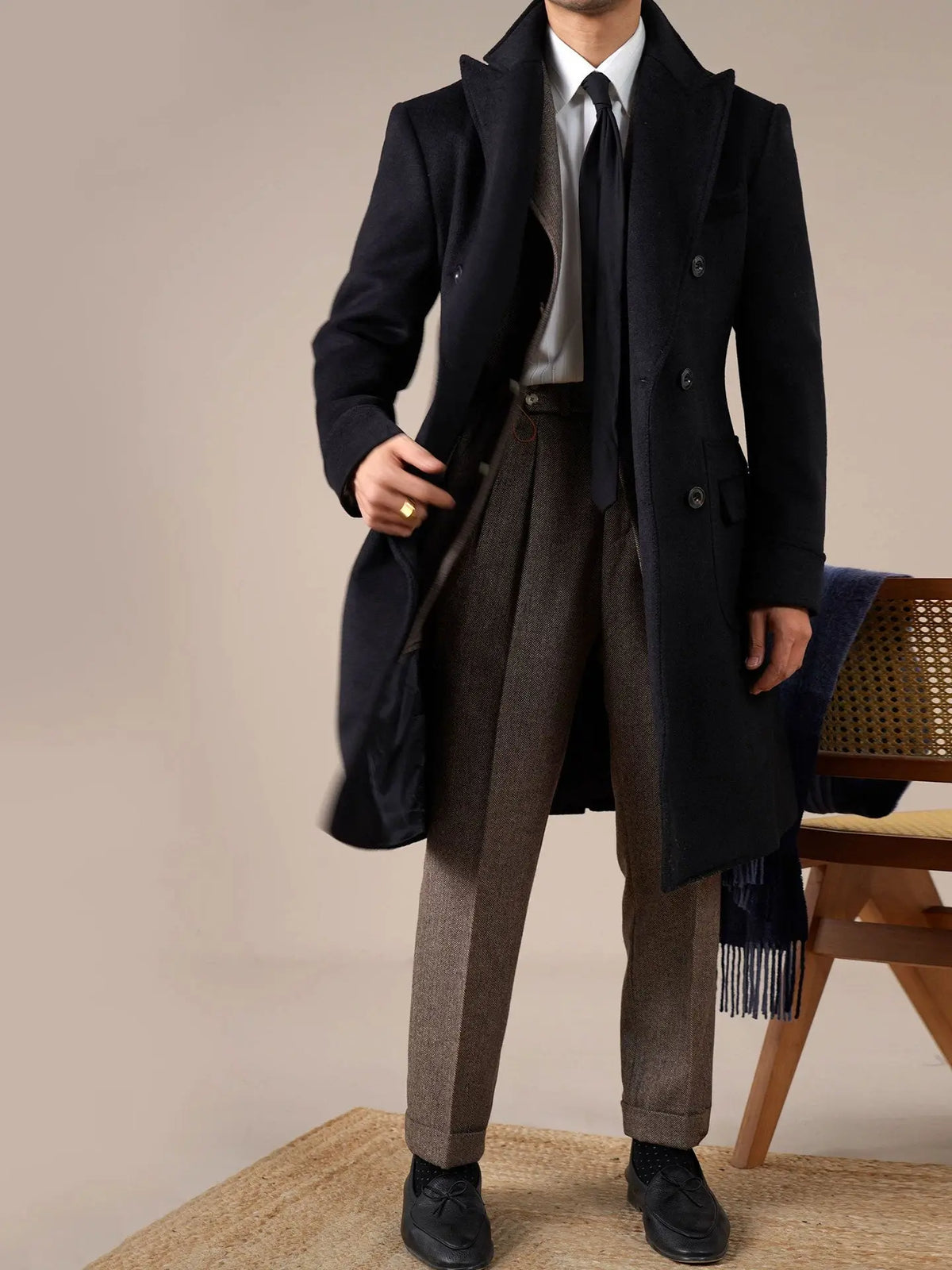 Men's Double-Breasted Wool Overcoat - BRABION