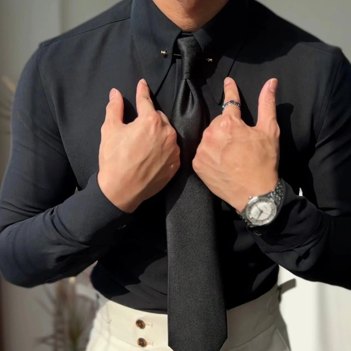 Pointed Collar Shirt with Collar Bar BRABION