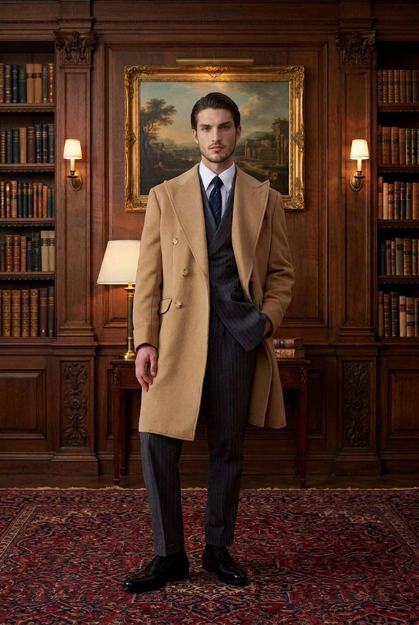 Mens Wool Chester Double Breasted Notched Lapel Coat BRABION