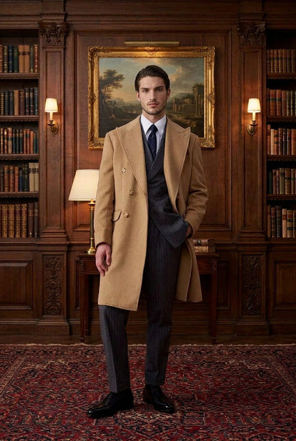 Mens Wool Chester Double Breasted Notched Lapel Coat BRABION