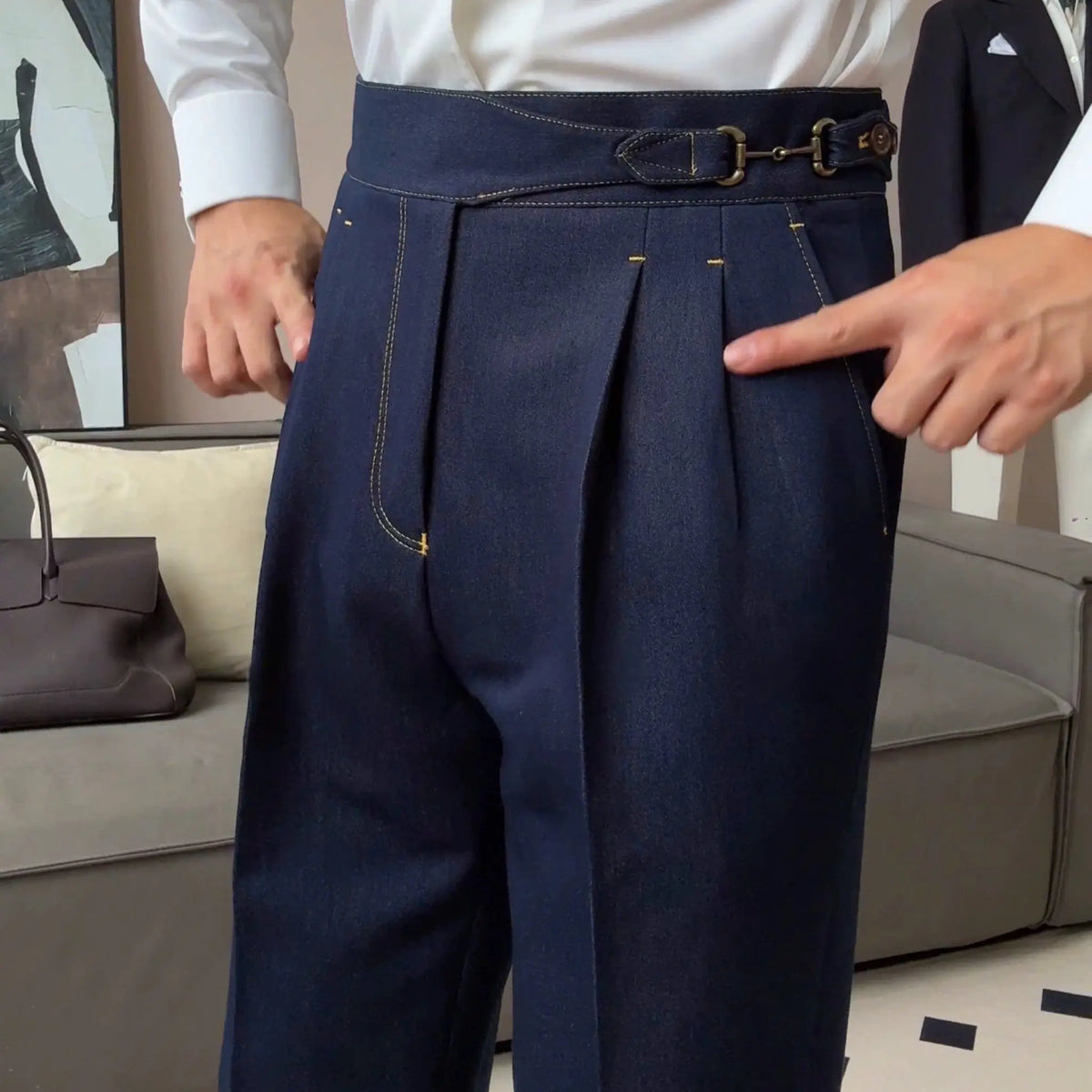 Gurkha Double-Pleat Denim Trousers - BRABION