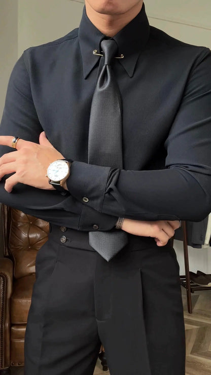 Pointed Collar Shirt with Collar Bar BRABION
