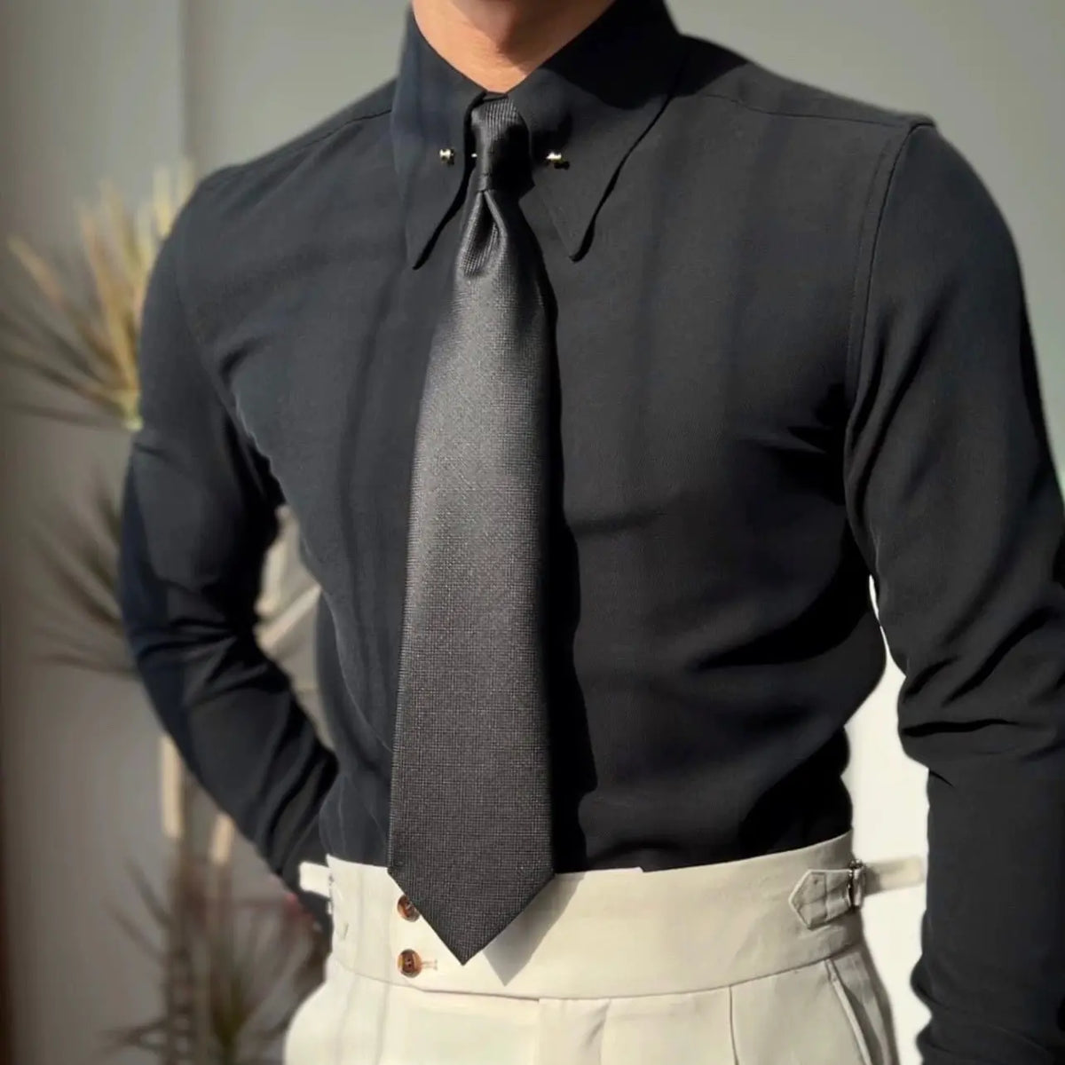Pointed Collar Shirt with Collar Bar BRABION