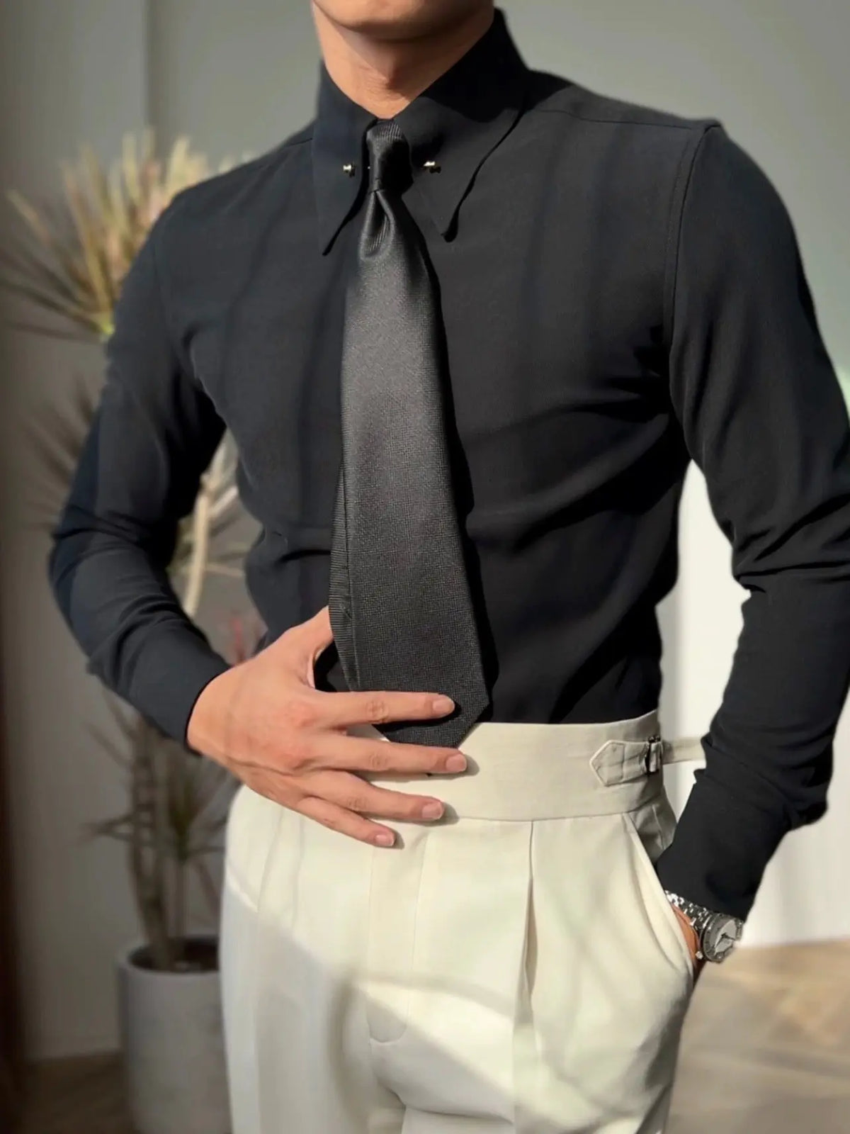Pointed Collar Shirt with Collar Bar BRABION
