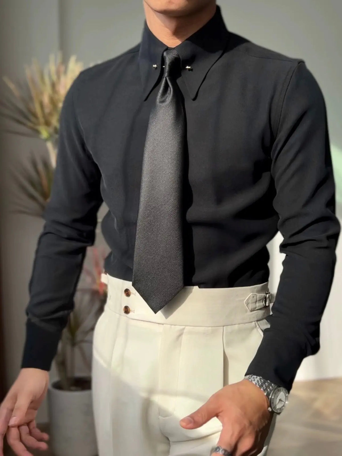 Pointed Collar Shirt with Collar Bar BRABION