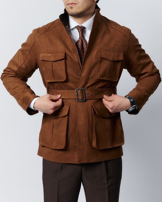 Jaqueta masculina de camurça vintage para caça