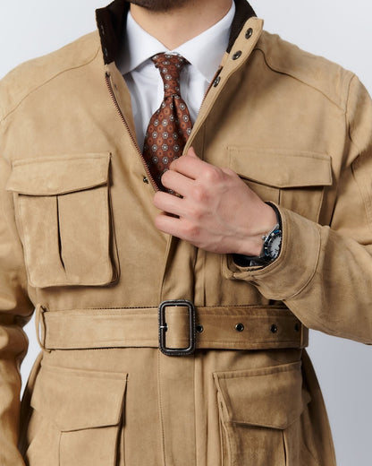 Jaqueta masculina de camurça vintage para caça