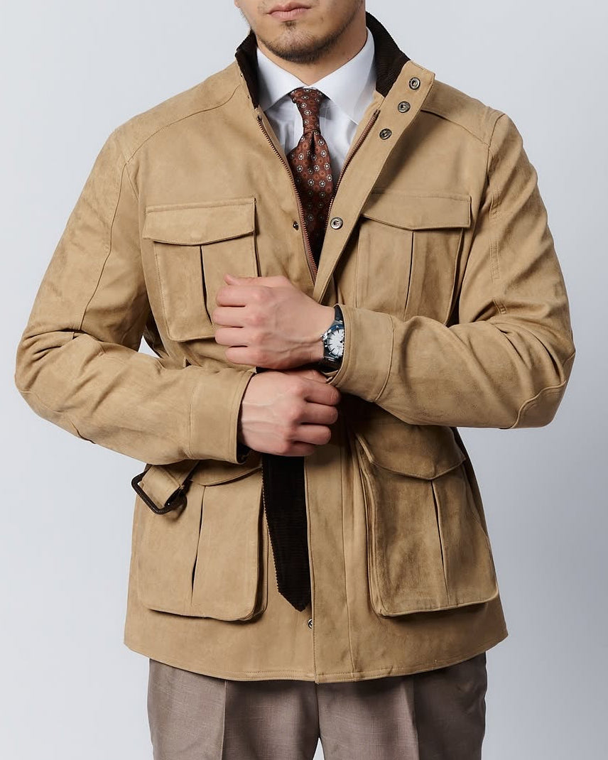 Jaqueta masculina de camurça vintage para caça