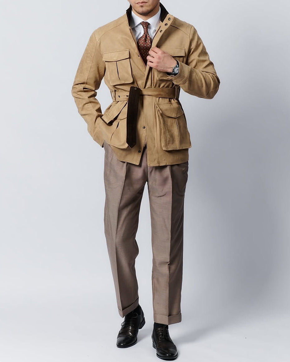 Jaqueta masculina de camurça vintage para caça