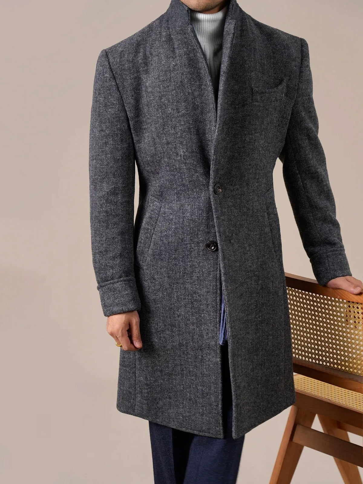 Mens Wool Mid-Length Chester Coat - BRABION