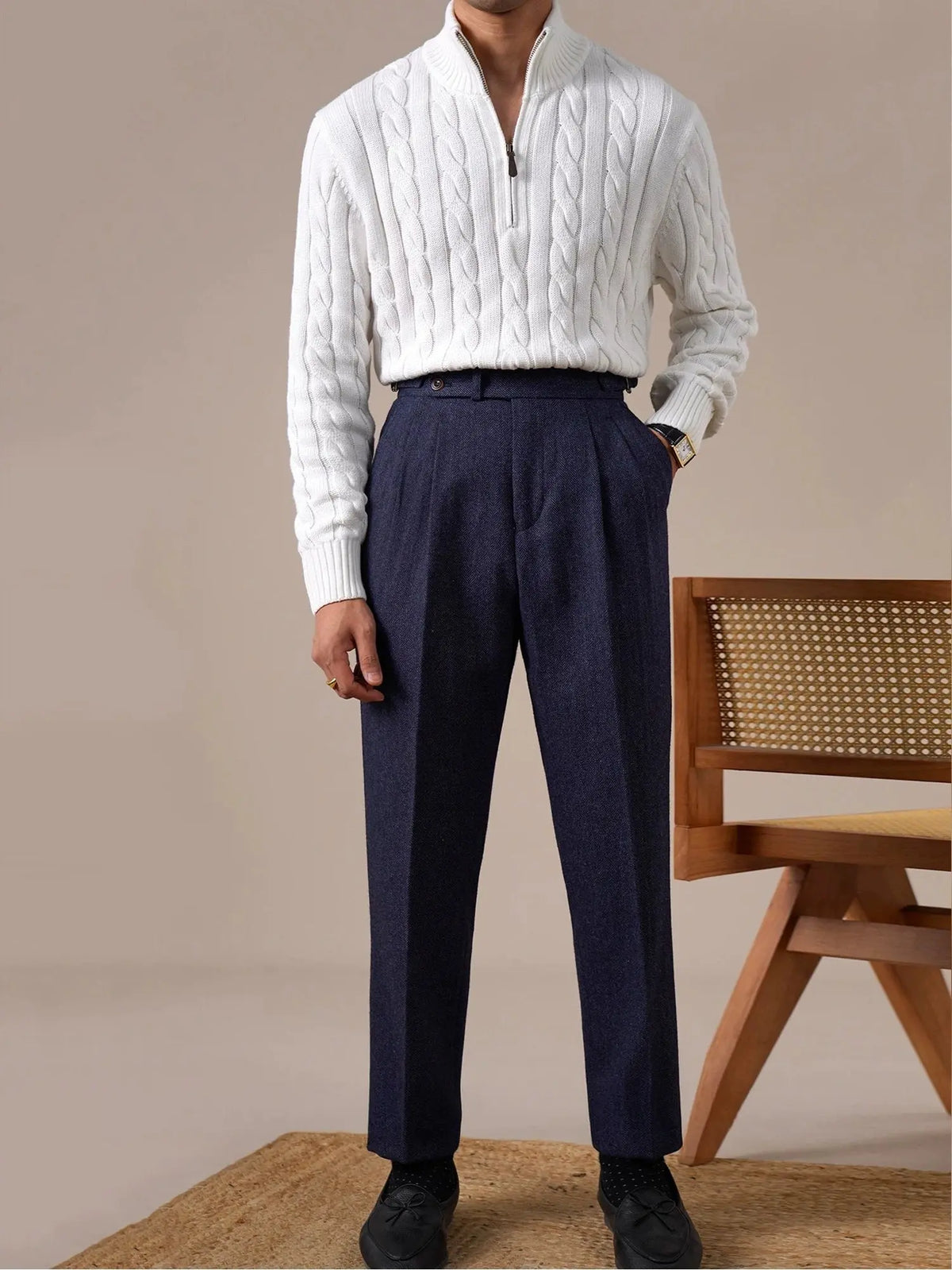 Men's Retro Cable-Knit Half-Zip Sweater BRABION