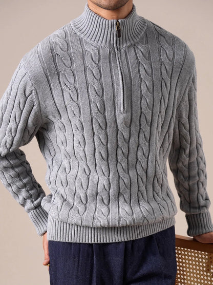 Men's Half Zip Thick Pure Cotton Knit Sweater BRABION