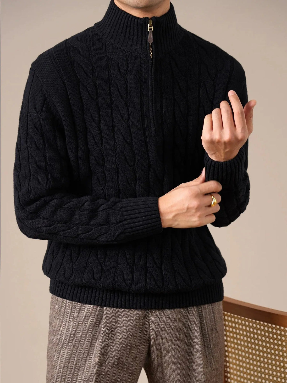 Men's Retro Cable-Knit Half-Zip Sweater BRABION