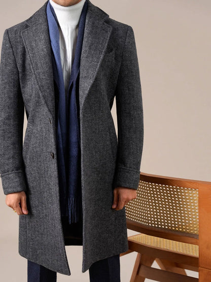 Mens Wool Mid-Length Chester Coat - BRABION