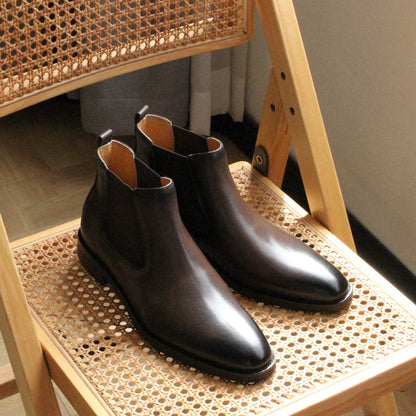 Men's Vintage Pointed-Toe Genuine Leather Chelsea Boots