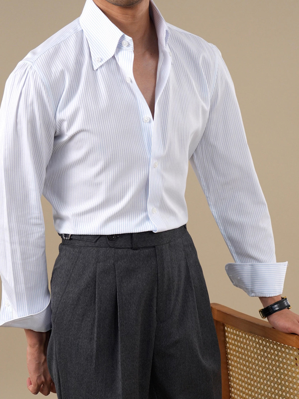 Brabion Blue Stripe Pointed Collar Non-Iron Shirt