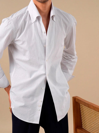 Men's Italian-Style One-Piece Collar Striped Long-Staple Cotton Shirt BRABION