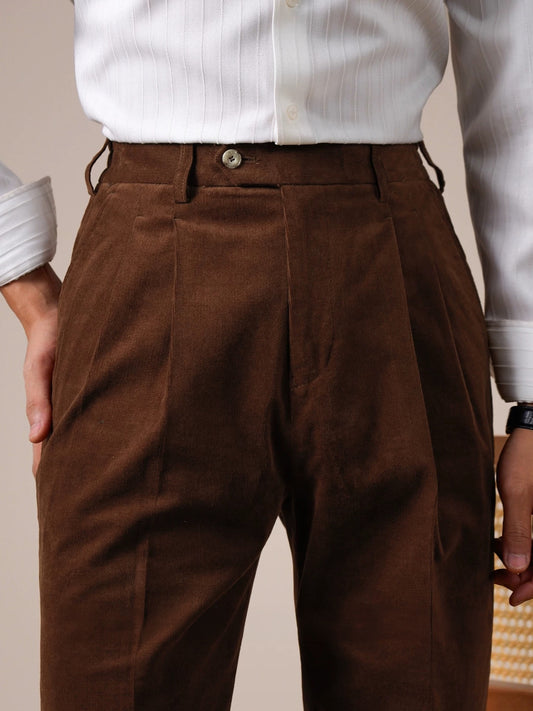 Calça masculina de veludo com prega dupla Verona