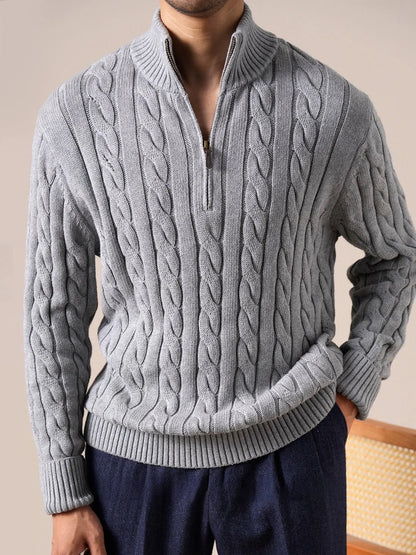 Men's Half Zip Thick Pure Cotton Knit Sweater BRABION