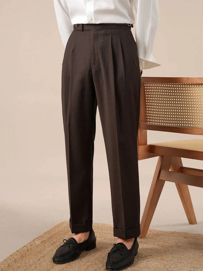 Italian Neapolitan High-Waisted Double-Pleat Men's Trousers - BRABION