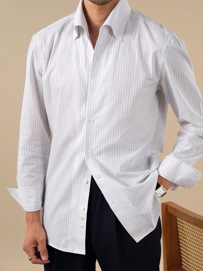 Men's Italian-Style One-Piece Collar Striped Long-Staple Cotton Shirt BRABION