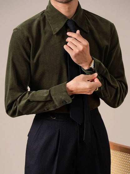 Men’s Italian-Style Corduroy Shirt—Warm Button-Down - BRABION