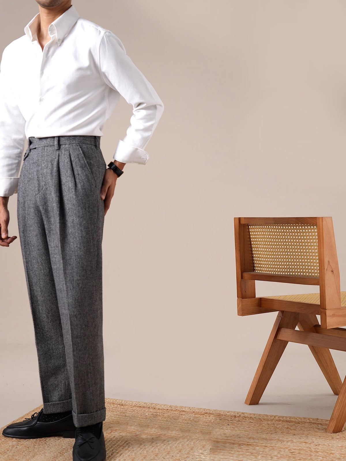Genova High-Waisted Double-Pleat Worsted Wool Trousers
