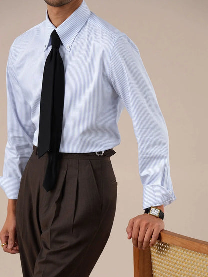Men's Italian-Style Striped Point Collar Dress Shirt - BRABION