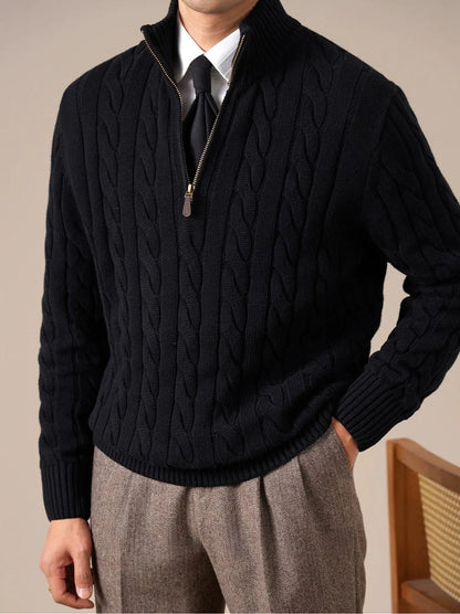 Men's Retro Cable-Knit Half-Zip Sweater BRABION