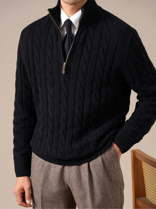 Men's Retro Cable-Knit Half-Zip Sweater BRABION