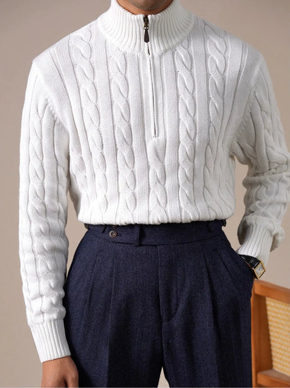 Men's Retro Cable-Knit Half-Zip Sweater BRABION