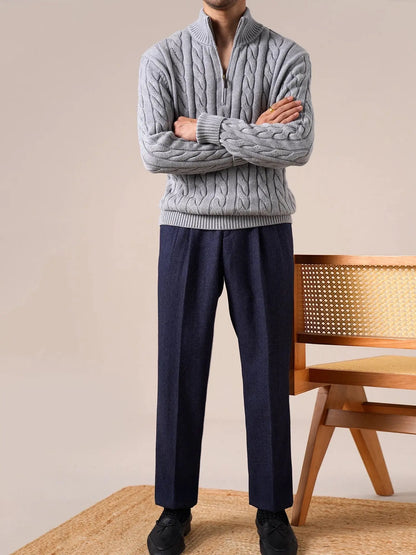 Men's Half Zip Thick Pure Cotton Knit Sweater BRABION