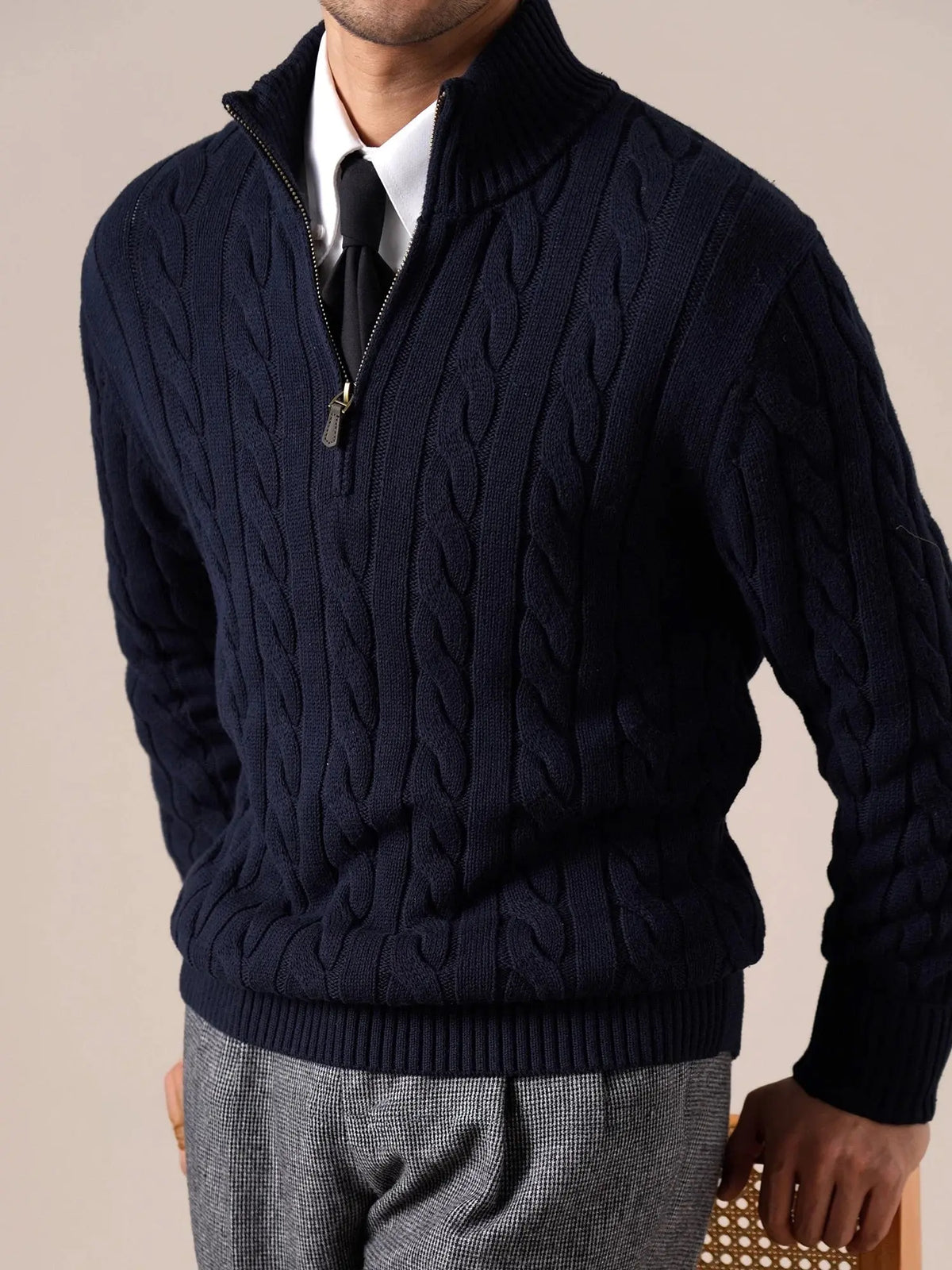 Men's Half Zip Thick Pure Cotton Knit Sweater BRABION