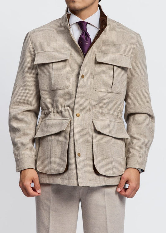 Men's Wool-Blend Checked Safari Jacket