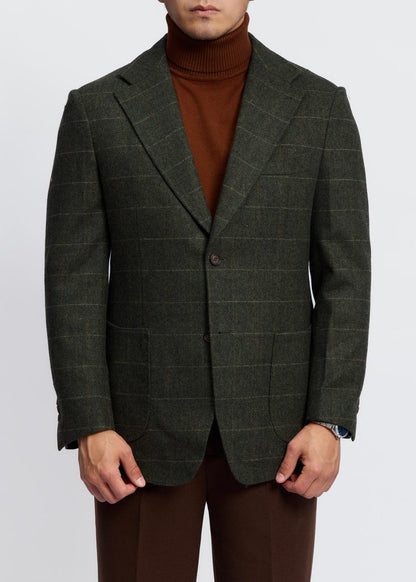 Men's Dark Green Herringbone Windowpane Blazer
