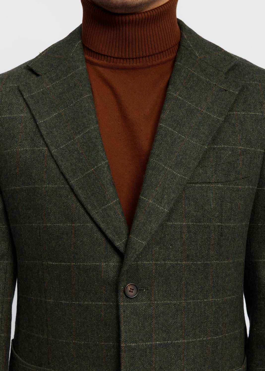 Men's Dark Green Herringbone Windowpane Blazer