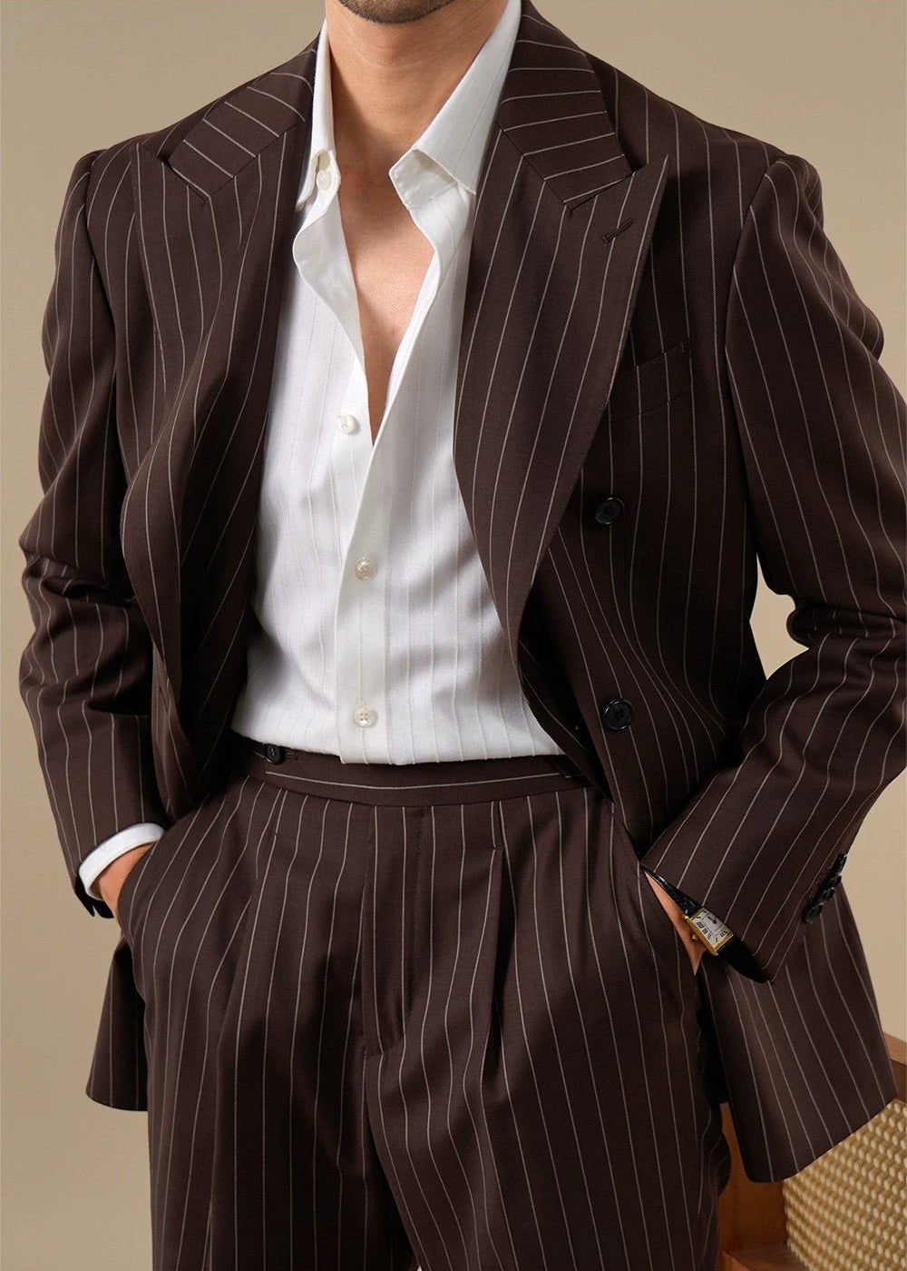 Brabion Lazio Wool Pinstripe Double-Breasted Jacket