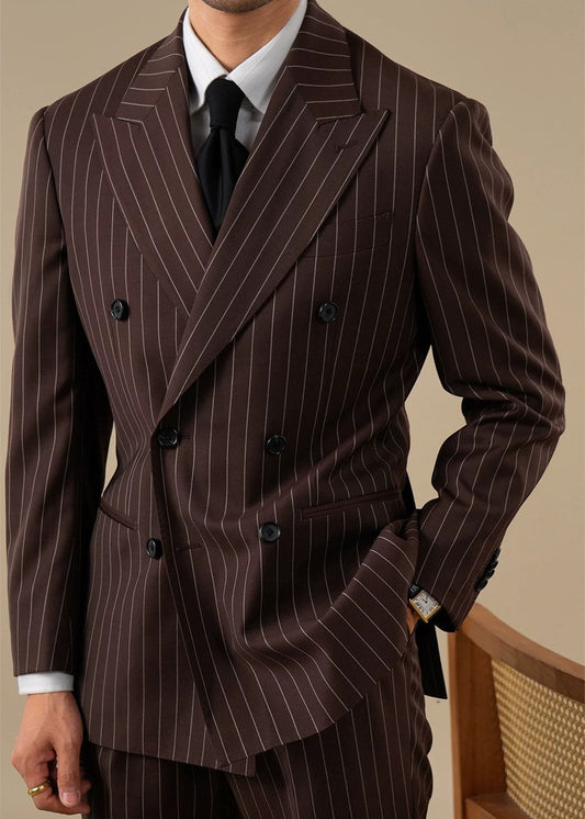 Brabion Lazio Wool Pinstripe Double-Breasted Jacket