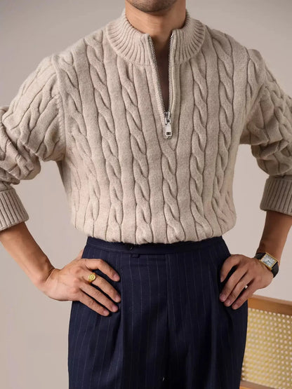 Men's Retro Casual Quarter-Zip Knitted Sweater BRABION