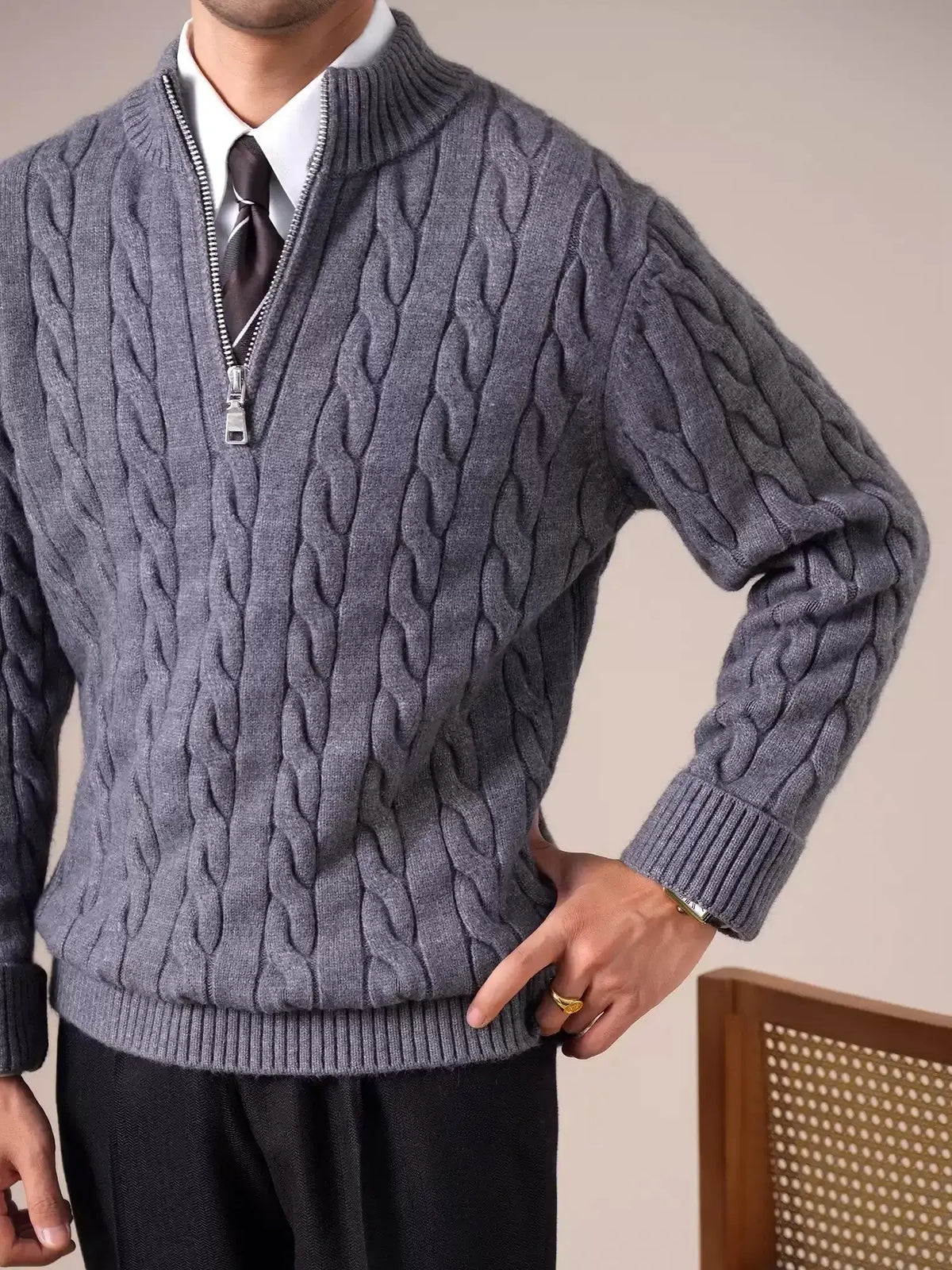 Men's Retro Casual Quarter-Zip Knitted Sweater BRABION