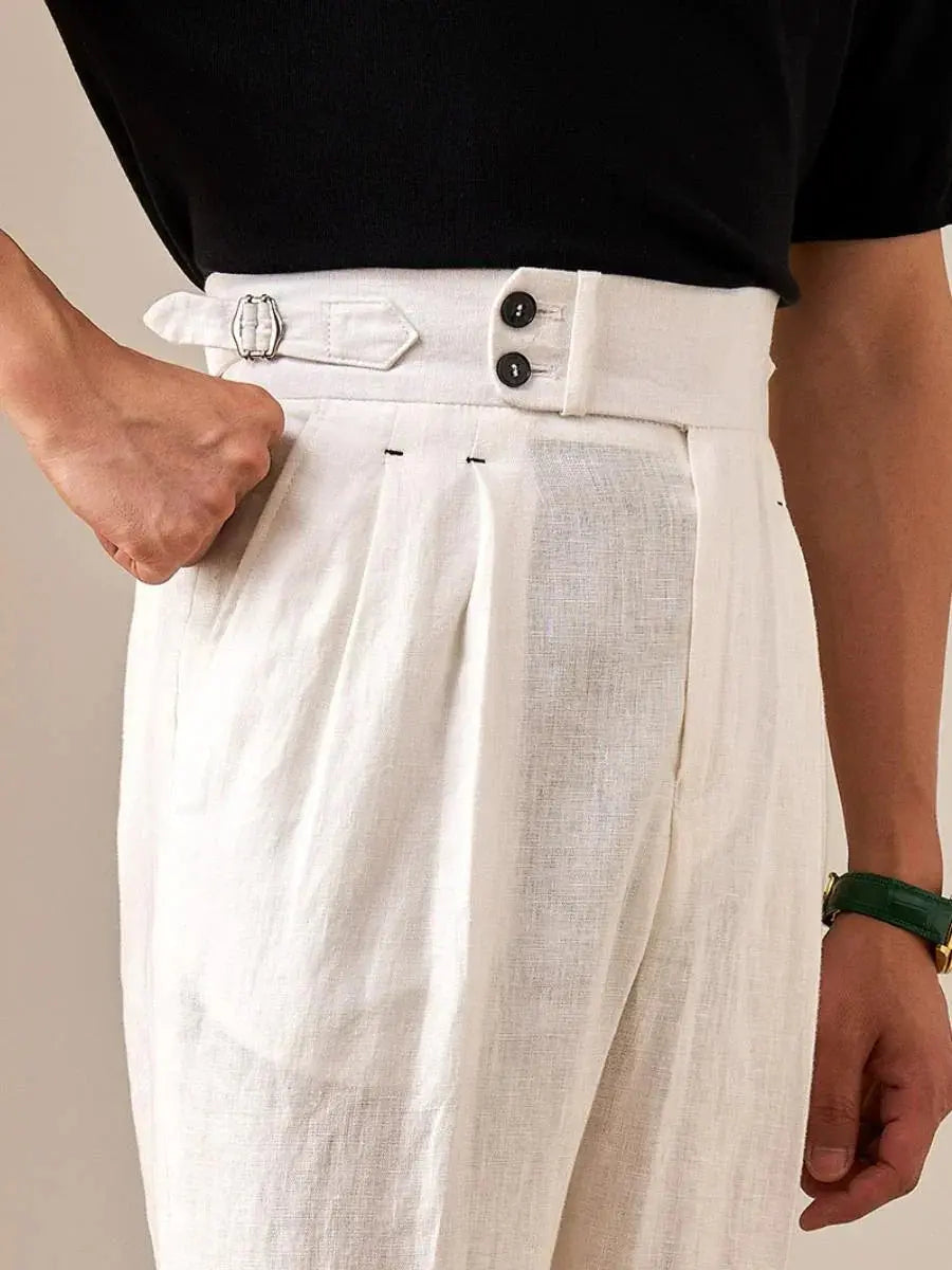 Men's High-Waisted Pleated Linen Trousers BRABION