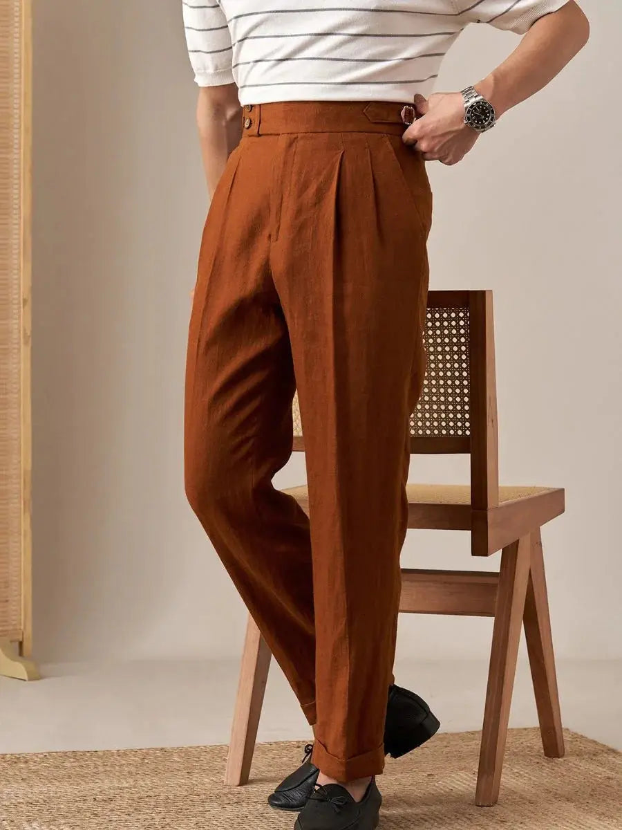 Men's High-Waisted Pleated Linen Trousers BRABION