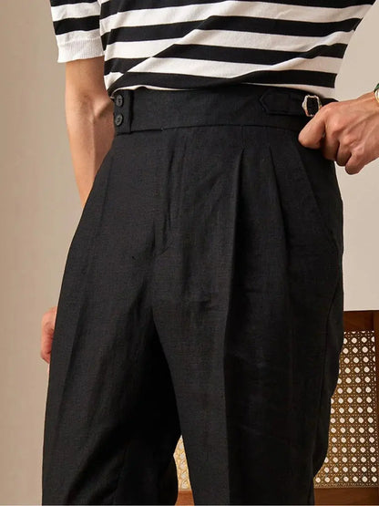 Men's High-Waisted Pleated Linen Trousers BRABION