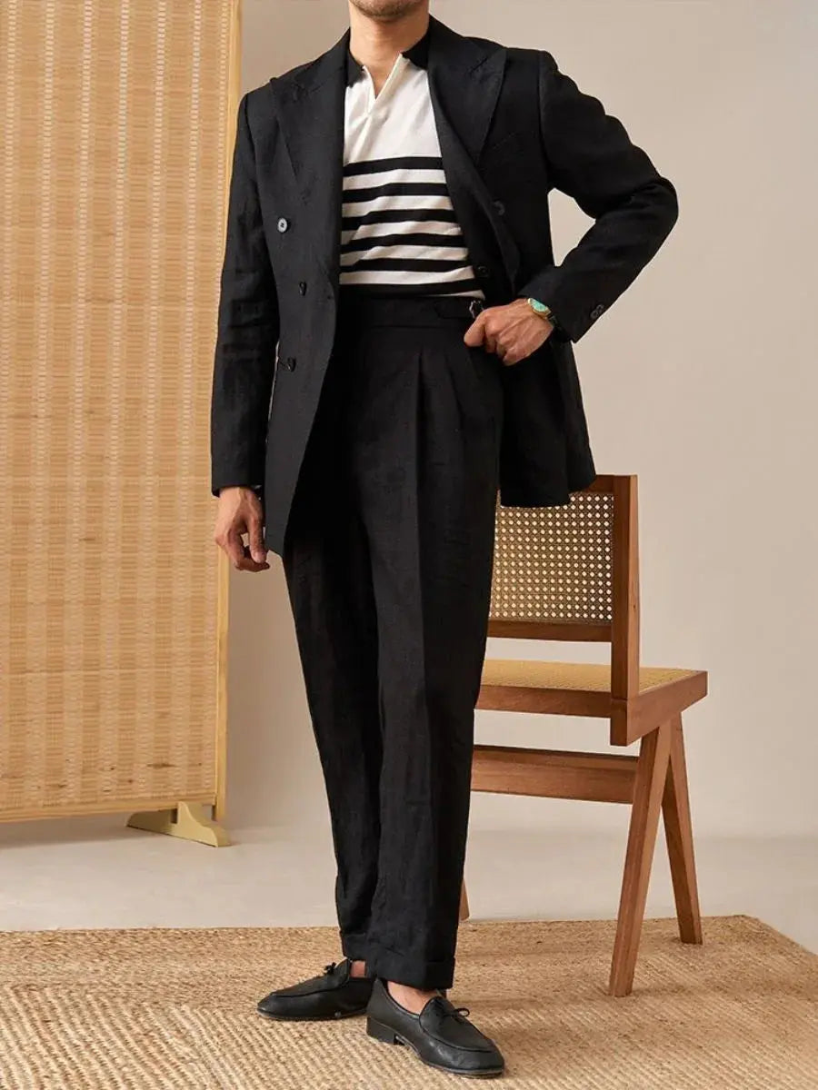 Men's High-Waisted Pleated Linen Trousers BRABION