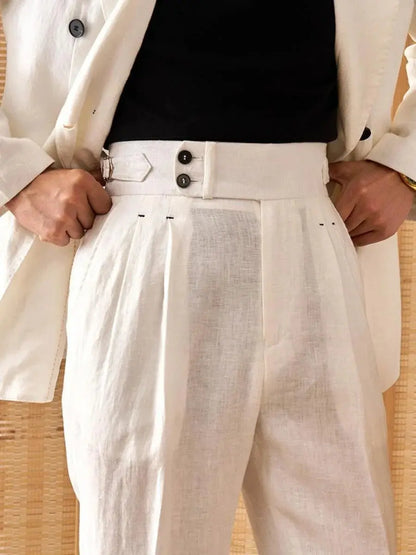 Men's High-Waisted Pleated Linen Trousers BRABION